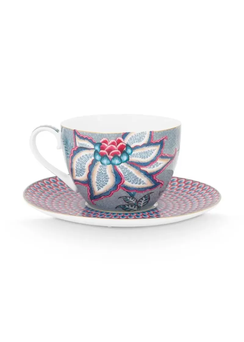 Flower Festival Cappuccino Kop & Schotel Lichtblauw<Pip Studio New