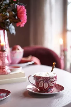 Flower Festival Set/2 Cappuccino Kop & Schotel Donkerroze<Pip Studio Outlet
