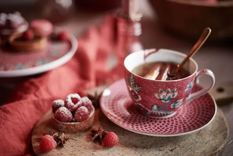 Flower Festival Set/2 Cappuccino Kop & Schotel Donkerroze<Pip Studio Outlet