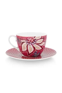 Flower Festival Set/2 Cappuccino Kop & Schotel Donkerroze<Pip Studio Outlet