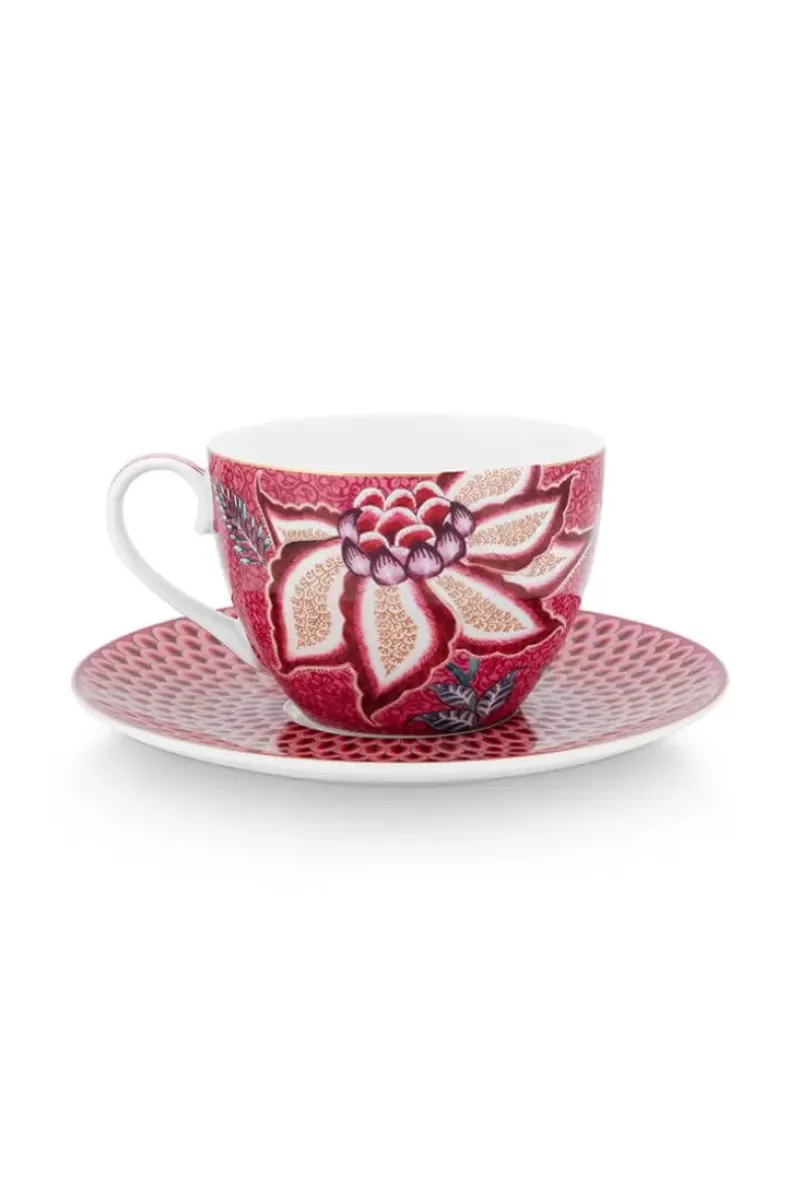 Flower Festival Set/2 Cappuccino Kop & Schotel Donkerroze<Pip Studio Outlet