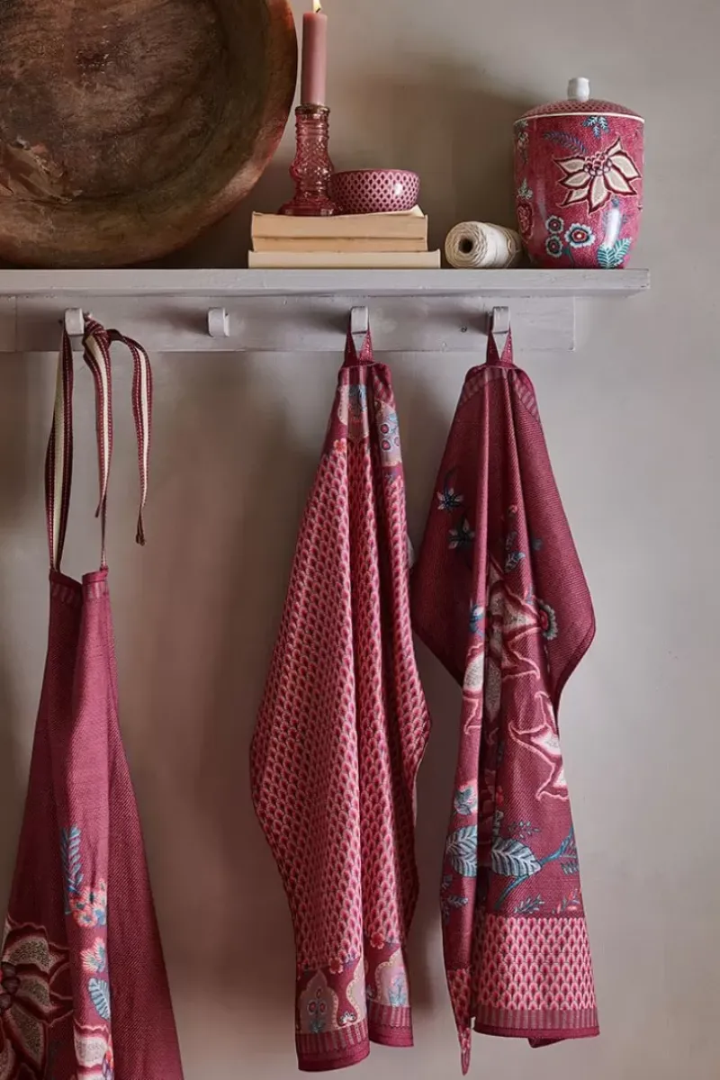 Flower Festival Tea Towel Red/Dark Pink<Pip Studio Clearance
