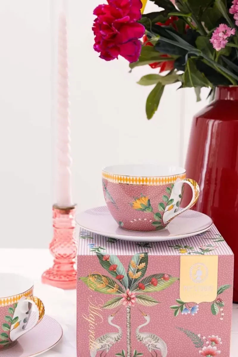 La Majorelle Set/2 Cappuccino Kop & Schotel Roze<Pip Studio Best