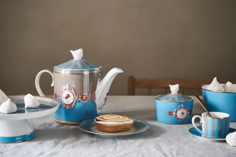 Love Birds Theepot Medium Blauw/Khaki<Pip Studio Online
