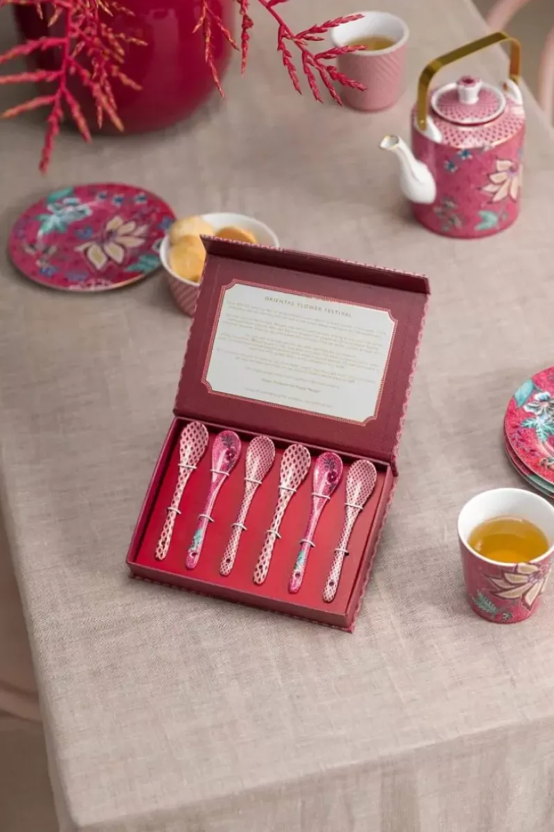Oriental Flower Festival Set/6 Theelepels Donker<Pip Studio Hot