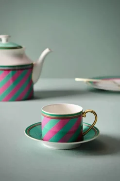 Pip Chique Stripes Cappuccino Kop & Schotel Roze/Groen<Pip Studio Discount