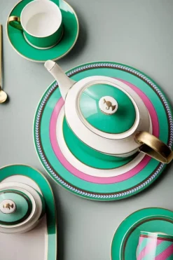Pip Chique Stripes Cappuccino Kop & Schotel Roze/Groen<Pip Studio Discount
