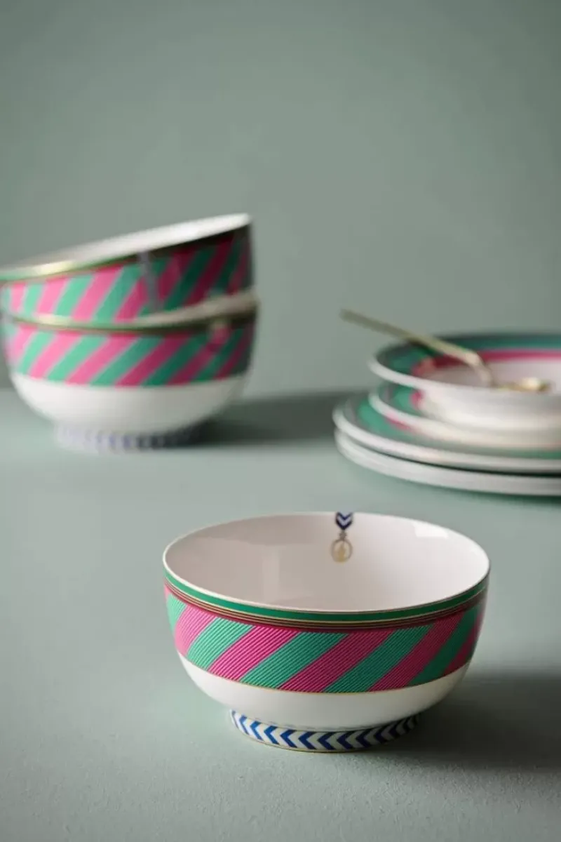 Pip Chique Stripes Kom Roze/Groen 15.5Cm<Pip Studio Outlet