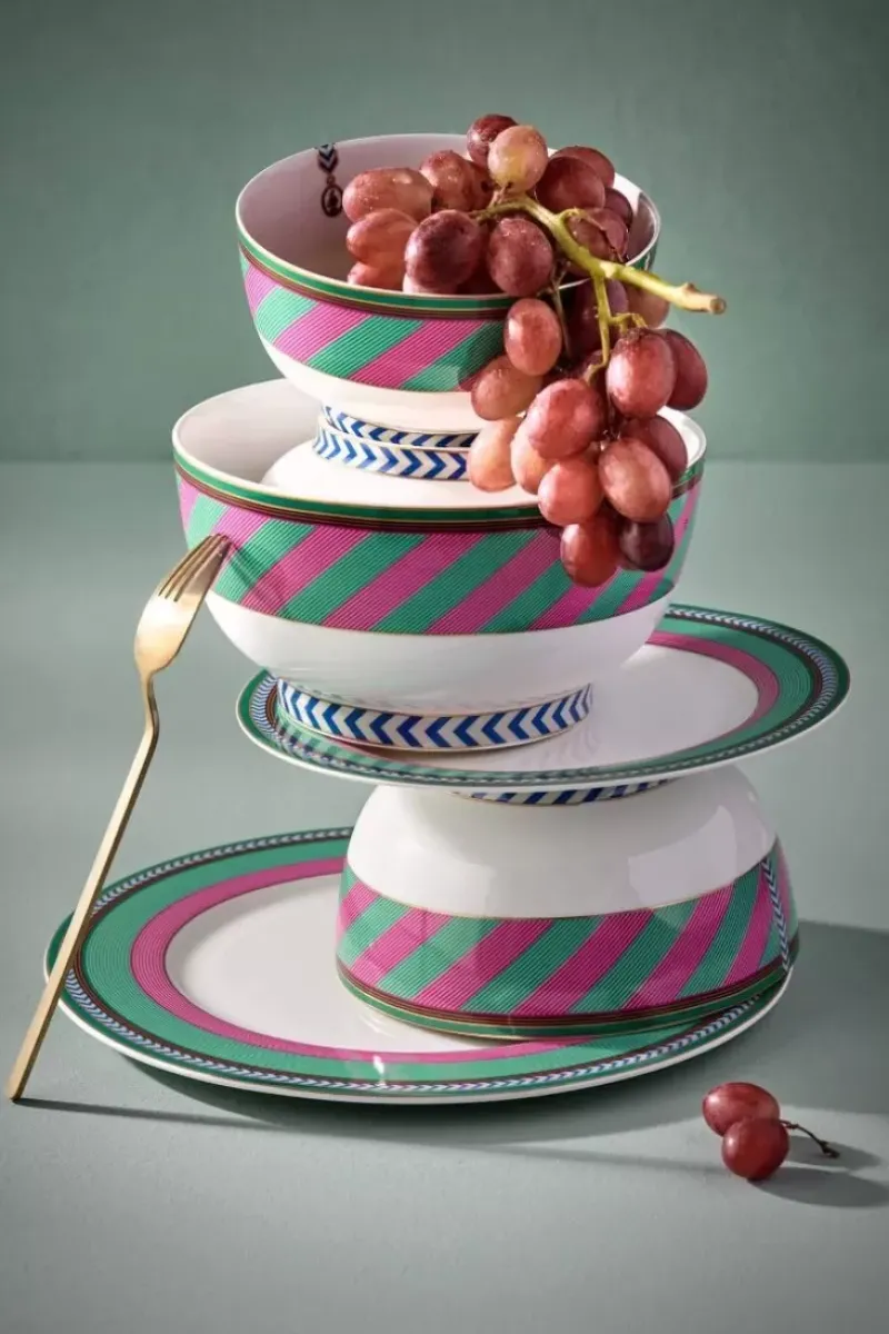 Pip Chique Stripes Ontbijtbord Roze/Groen 23Cm<Pip Studio Sale