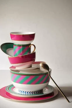 Pip Chique Stripes Ontbijtbord Roze/Groen 23Cm<Pip Studio Sale
