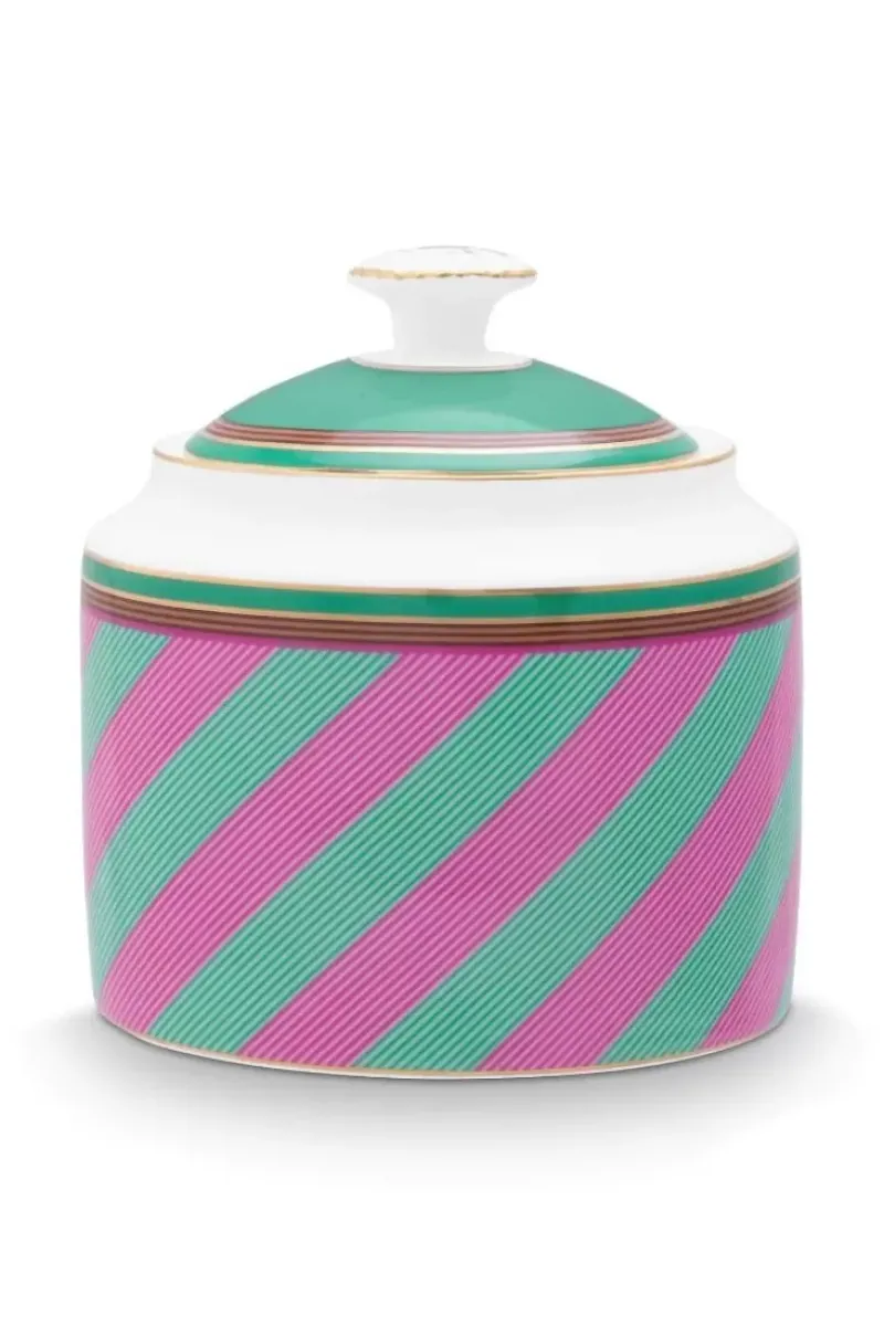 Pip Chique Stripes Suikerpot Roze/Groen<Pip Studio Discount