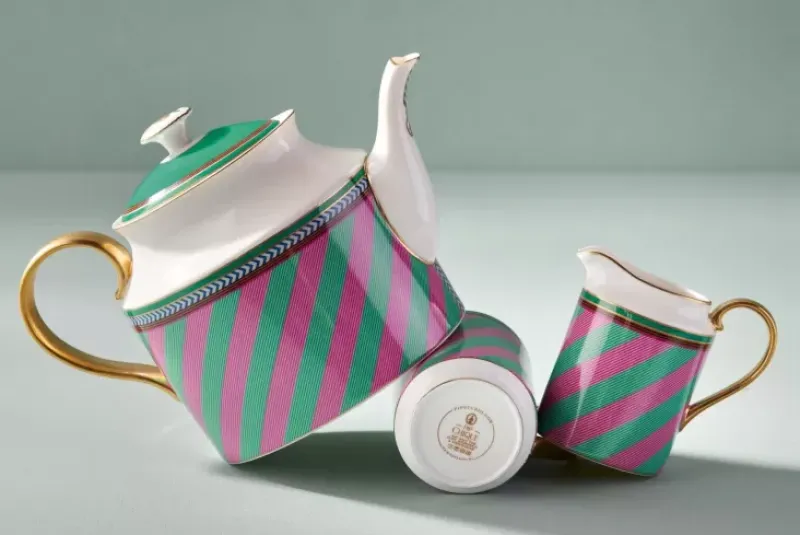 Pip Chique Stripes Theepot Groot Roze/Groen<Pip Studio Clearance