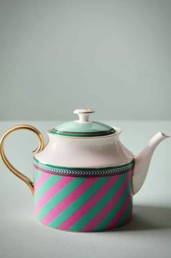 Pip Chique Stripes Theepot Groot Roze/Groen<Pip Studio Clearance