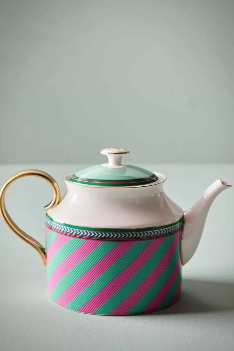 Pip Chique Stripes Theepot Groot Roze/Groen<Pip Studio Clearance