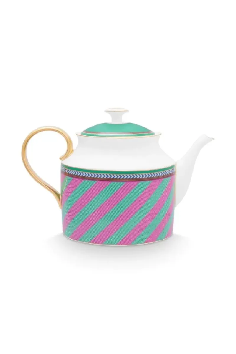 Pip Chique Stripes Theepot Groot Roze/Groen<Pip Studio Clearance