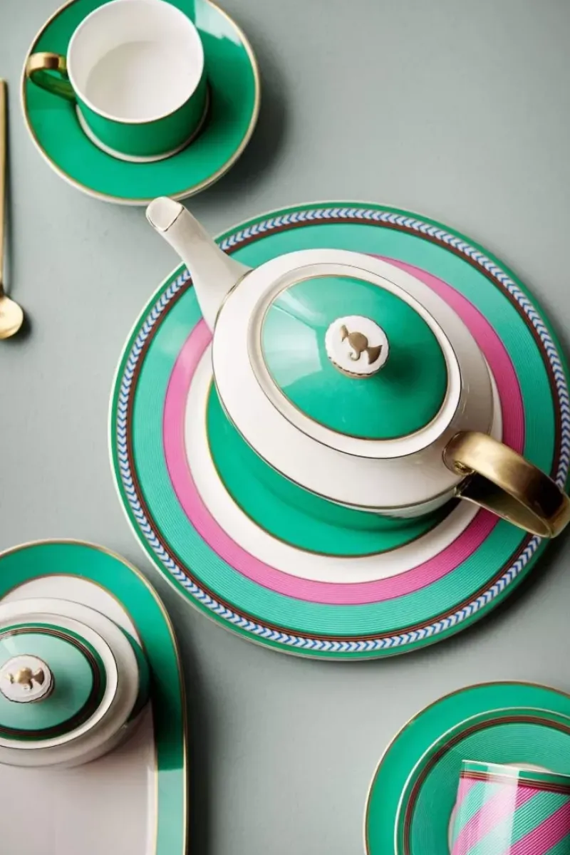 Pip Chique Stripes Theepot Groot Roze/Groen<Pip Studio Clearance