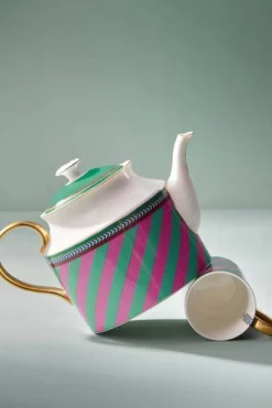 Pip Chique Stripes Theepot Groot Roze/Groen<Pip Studio Clearance