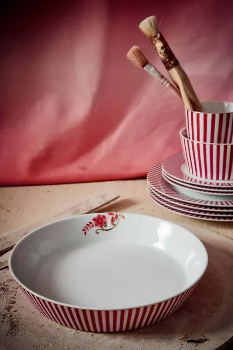 Royal Stripes Diep Bord Donkerroze 21.5Cm<Pip Studio Clearance