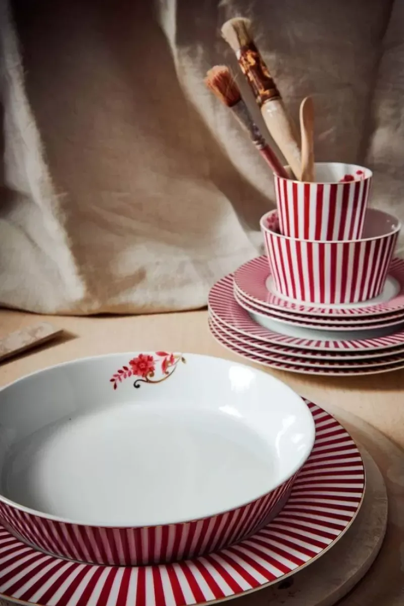 Royal Stripes Diep Bord Donkerroze 21.5Cm<Pip Studio Clearance