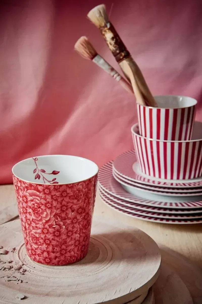 Royal Stripes Mok Bloemen Donkerroze<Pip Studio Online
