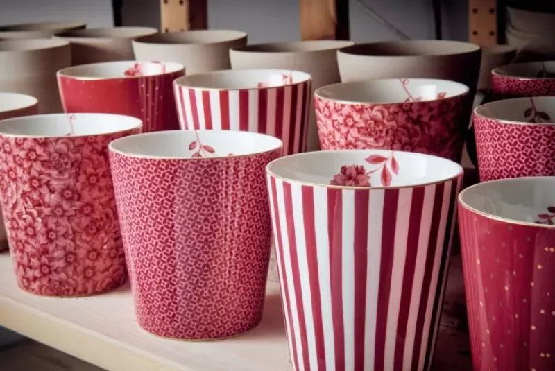 Royal Stripes Mok Bloemen Donkerroze<Pip Studio Online