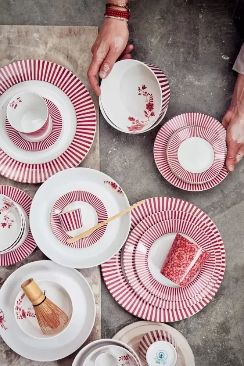 Royal Stripes Mok Bloemen Donkerroze<Pip Studio Online