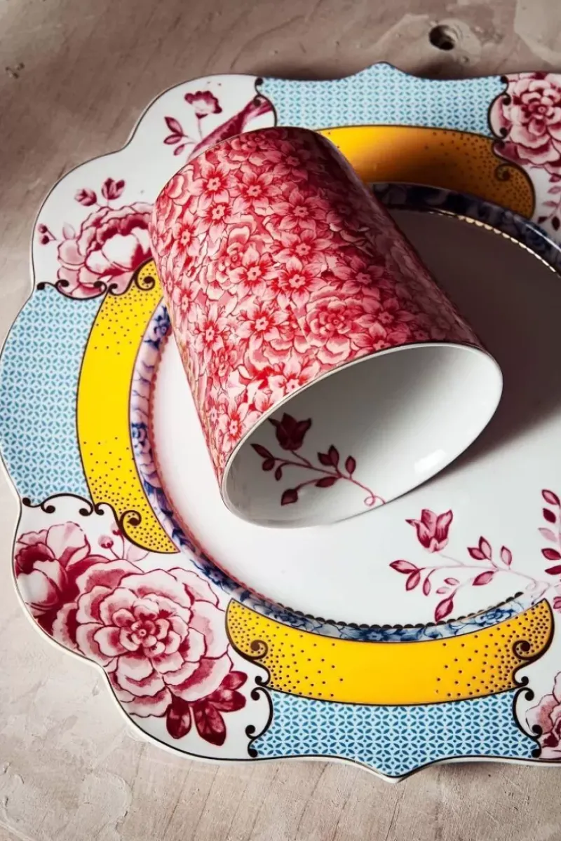 Royal Stripes Mok Bloemen Donkerroze<Pip Studio Online