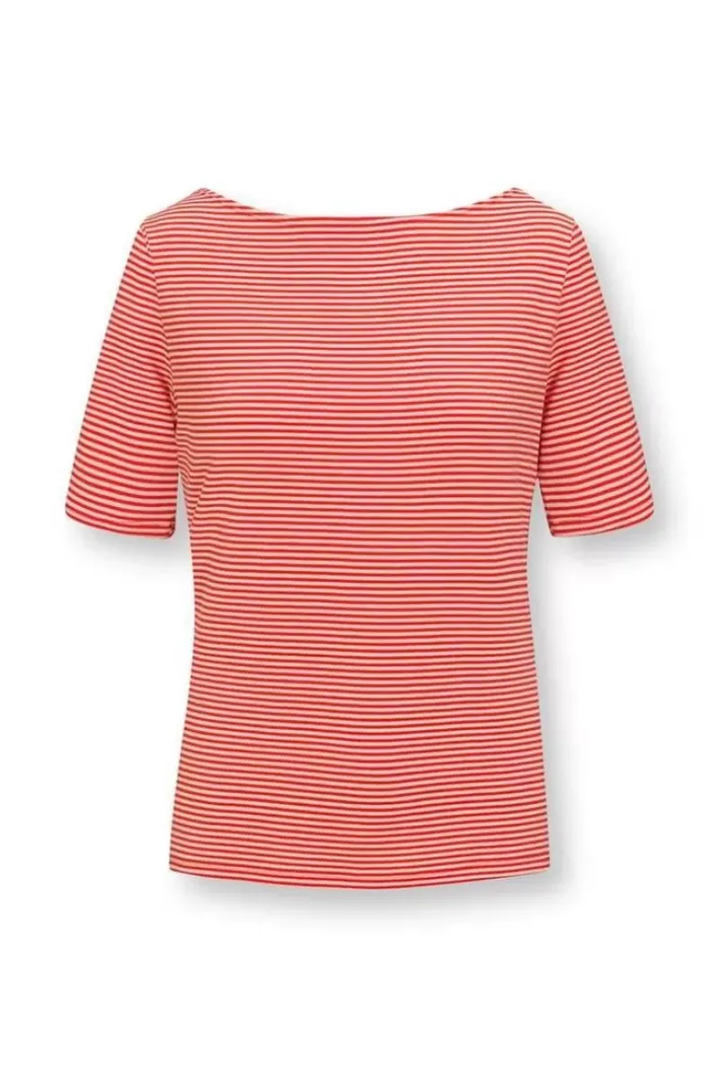Top Korte Mouw Little Sumo Stripe Koraal<Pip Studio Discount