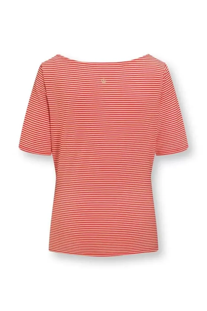 Top Korte Mouw Little Sumo Stripe Koraal<Pip Studio Discount