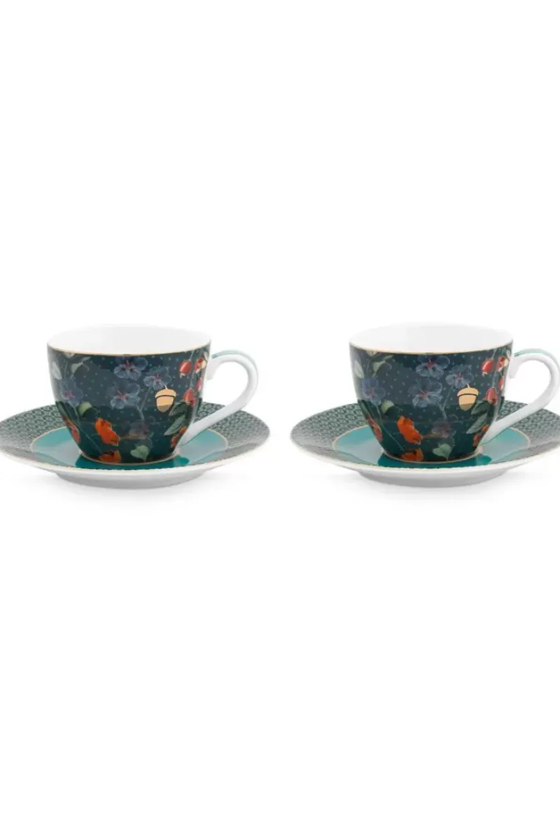 Winter Wonderland Set/2 Espresso Kop & Schotel Donkerblauw<Pip Studio Outlet